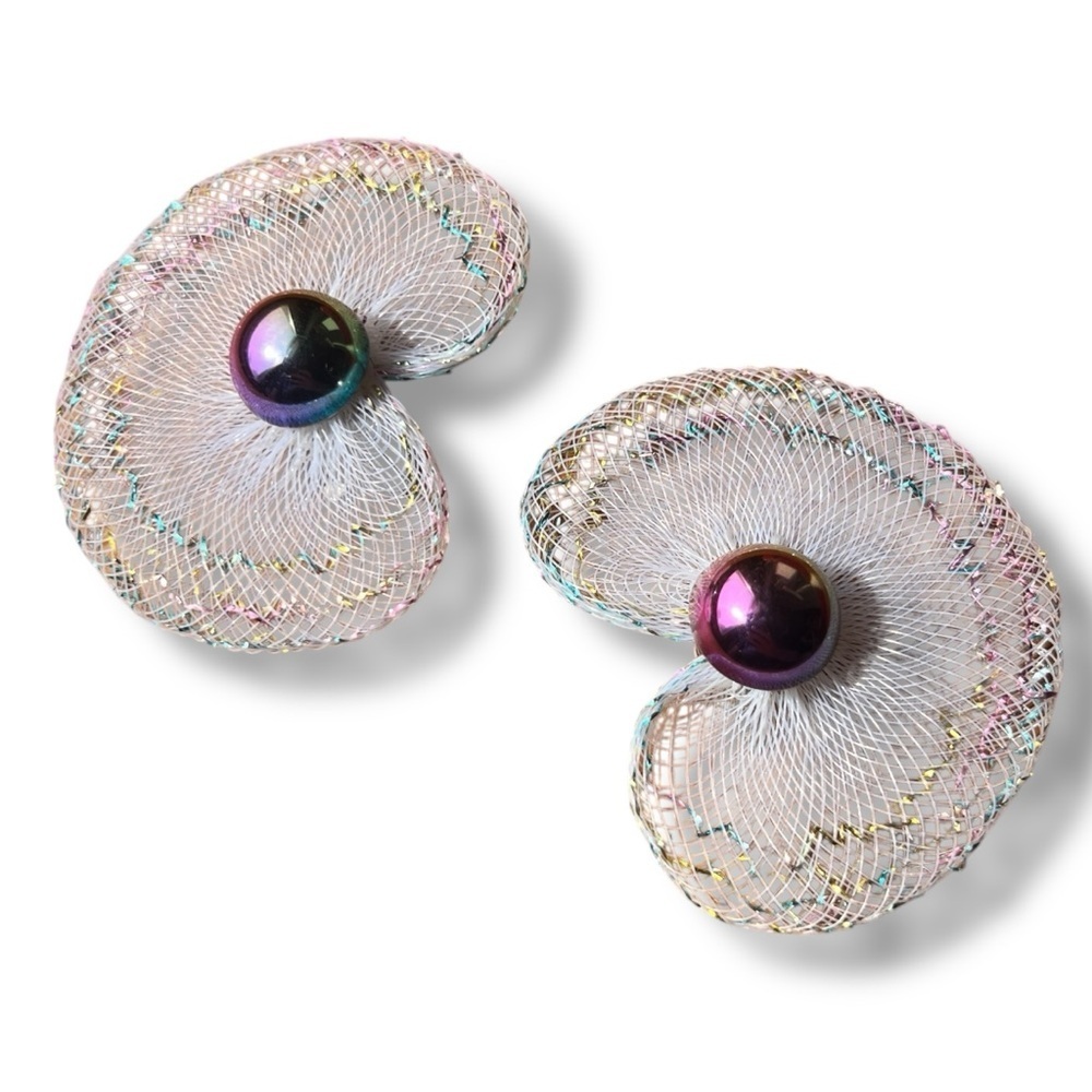 Sculptural Mesh Iridescent Clip-on Statement Earrings